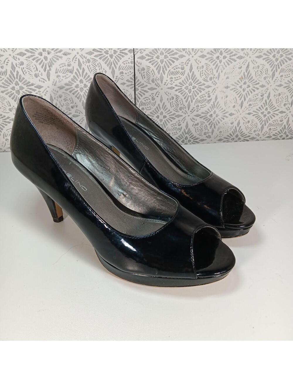Bandolino Black Patent Leather Open Toed Block Heel Women’s 6M